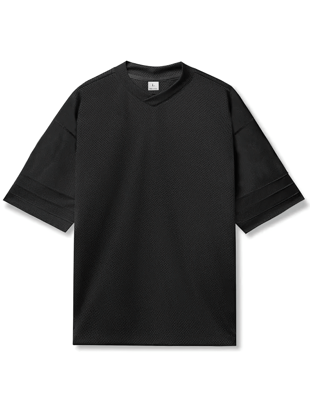 Men's Oversized Mesh Gym T-Shirt for Bodybuilding - SF4752 in black with V-neck and drop shoulders.