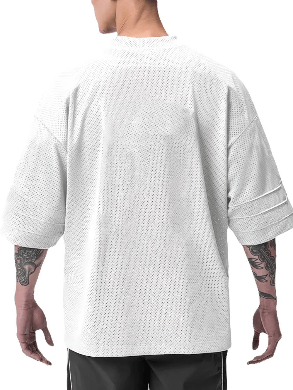 Men's Oversized Mesh Gym T-Shirt for Bodybuilding - SF4752, showcasing the back view with relaxed drop shoulders.