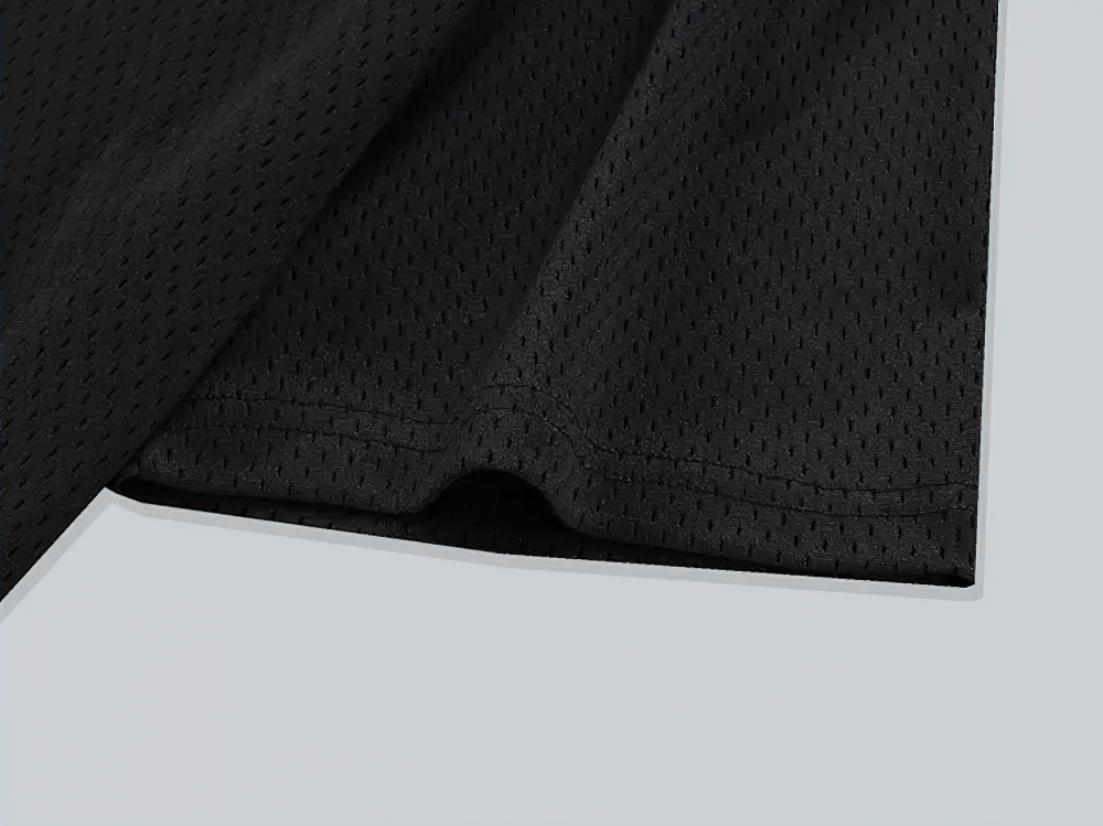 Alt Tag: Men's Oversized Mesh Gym T-Shirt Quick Dry - SF4331 black perforated mesh fabric close-up, breathable quick-dry workout tee detail