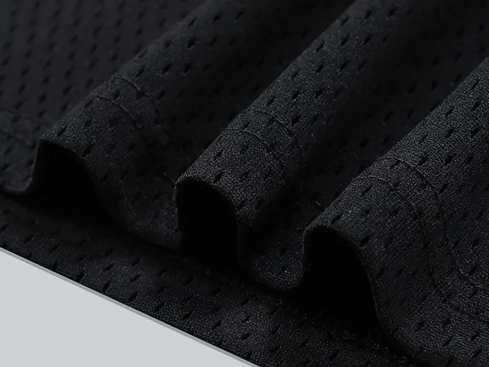 Alt Tag: Men's Oversized Mesh Gym T-Shirt Quick Dry - SF4331 black perforated quick-dry mesh fabric close-up, breathable athletic material