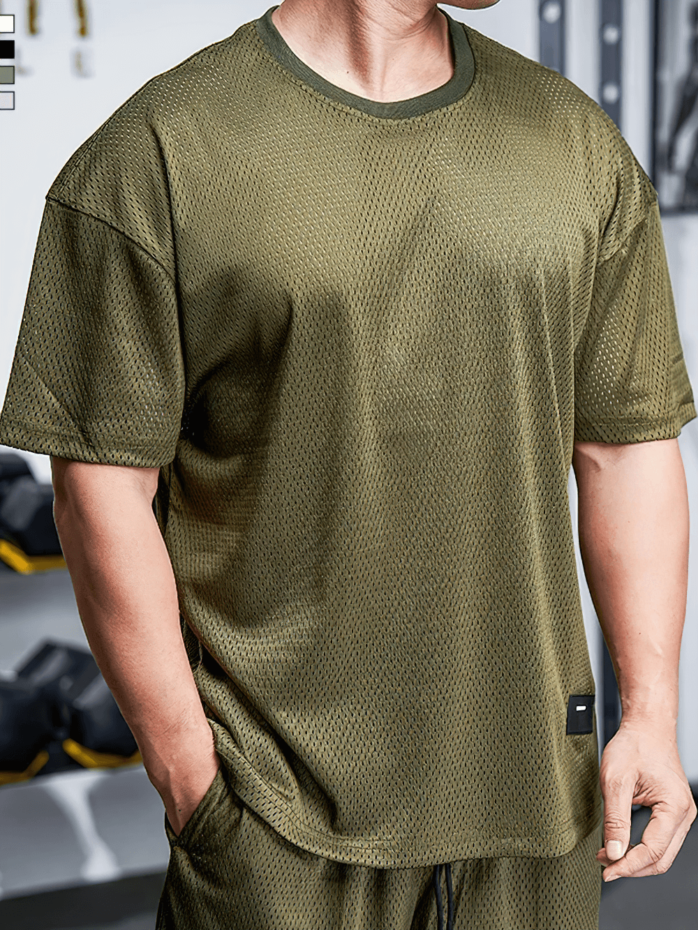 Alt Tag: Men's Oversized Mesh Gym T-Shirt Quick Dry - SF4331 olive green breathable quick-dry oversized mesh workout tee