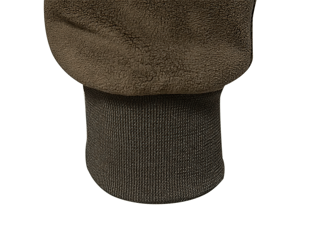 Close-up of cuff from Men's Patchwork Fleece Lined Bomber Jacket SF2522 showcasing soft fleece and snug fit earth tone design.