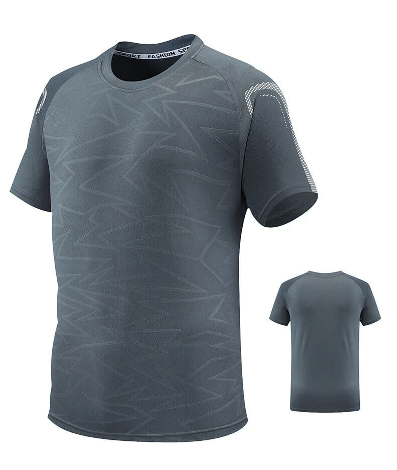 Men's performance T-shirt with subtle geometric pattern, short sleeves, O-neck, and quick-dry fabric. Ideal for sports and training.