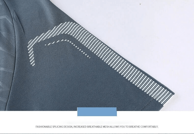 Close-up of breathable mesh fabric and stripes on men's soccer kit sleeve, highlighting stylish and performance design of SF2029 set.