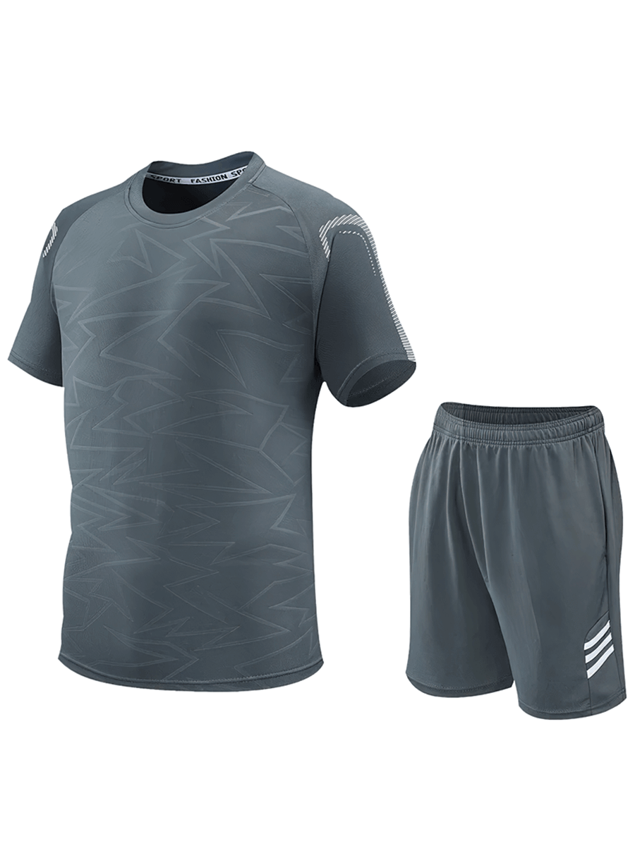 Men's performance t-shirt and shorts set SF2029, sporty striped soccer kit, breathable quick-dry polyester, ideal for training and fitness.
