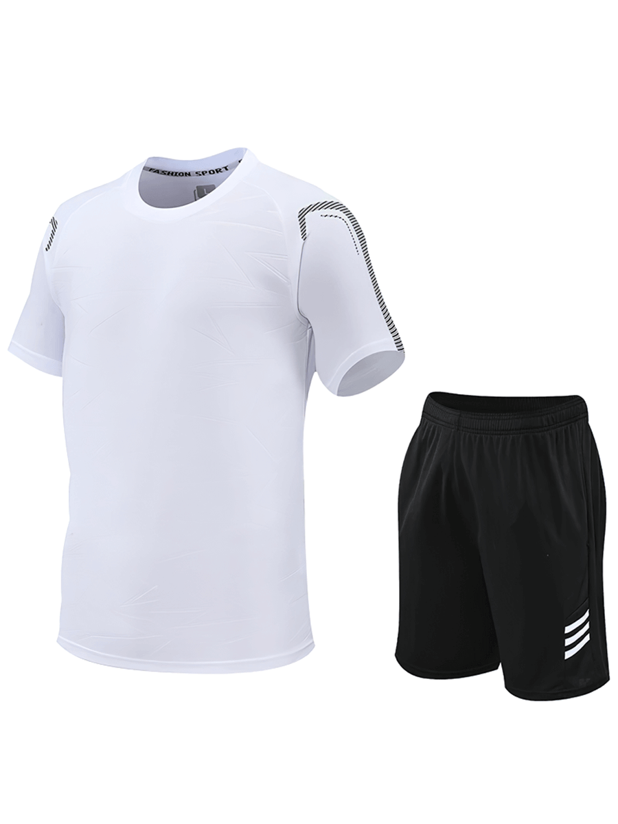 Men's Performance T-Shirt and Shorts Set SF2029 - Sporty Striped Soccer Kit, Breathable, Quick-Dry, Perfect for Spring and Summer Activities