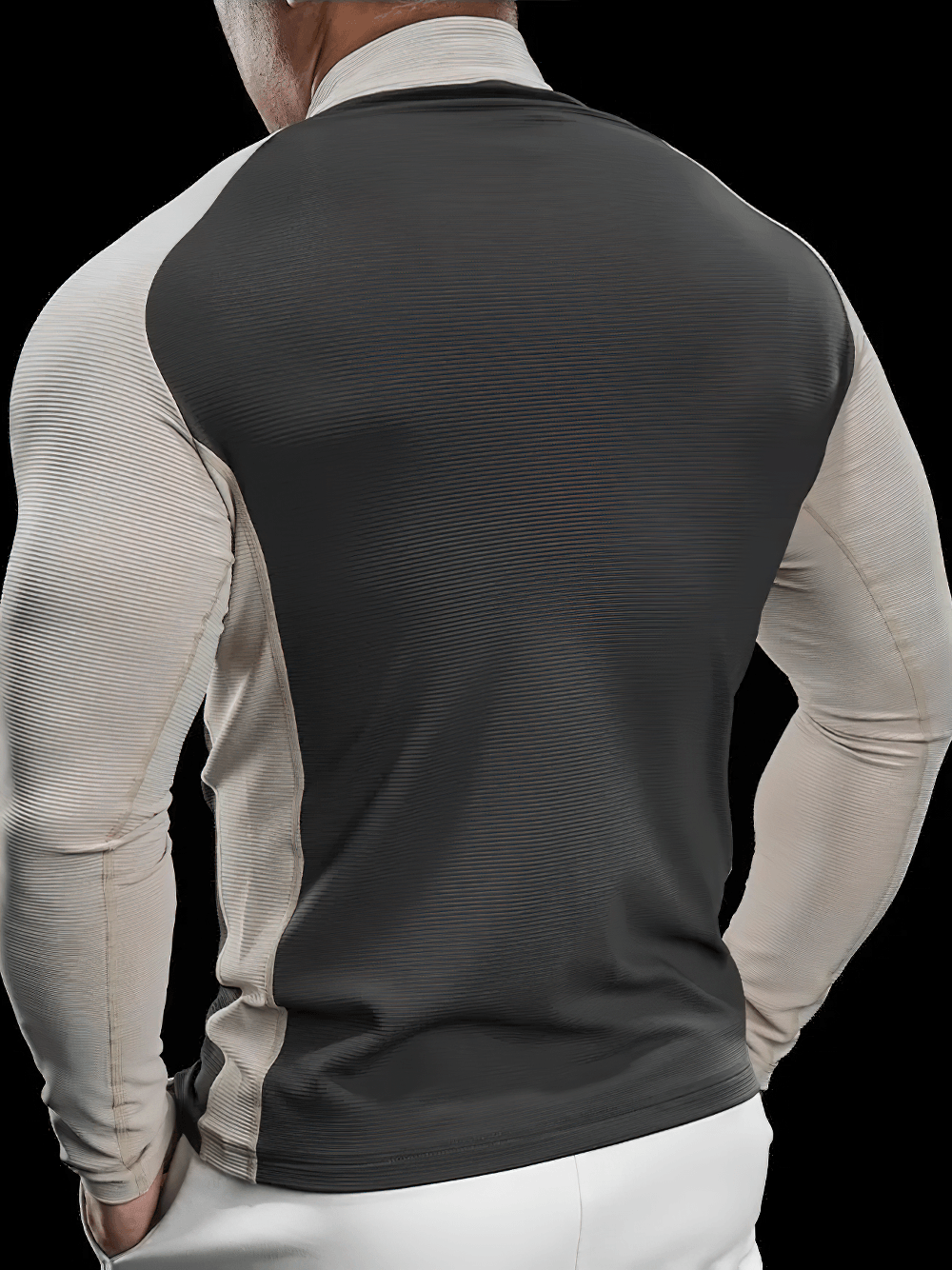 Men's Quarter Zip Ribbed Running Training Top - SF4597 back view showcasing the ribbed texture and fitted design.