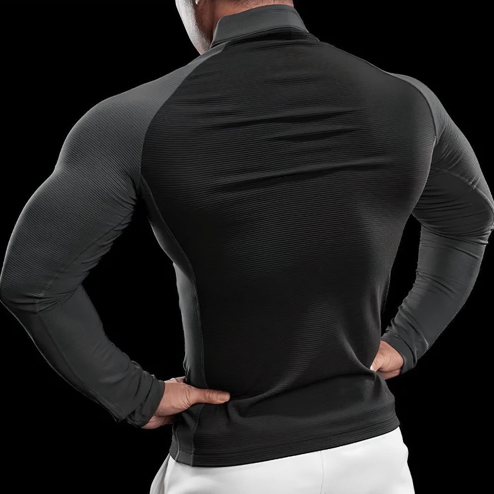 Men's Quarter Zip Ribbed Running Training Top - SF4597, long sleeve athletic base layer, fitted ribbed design for workouts.