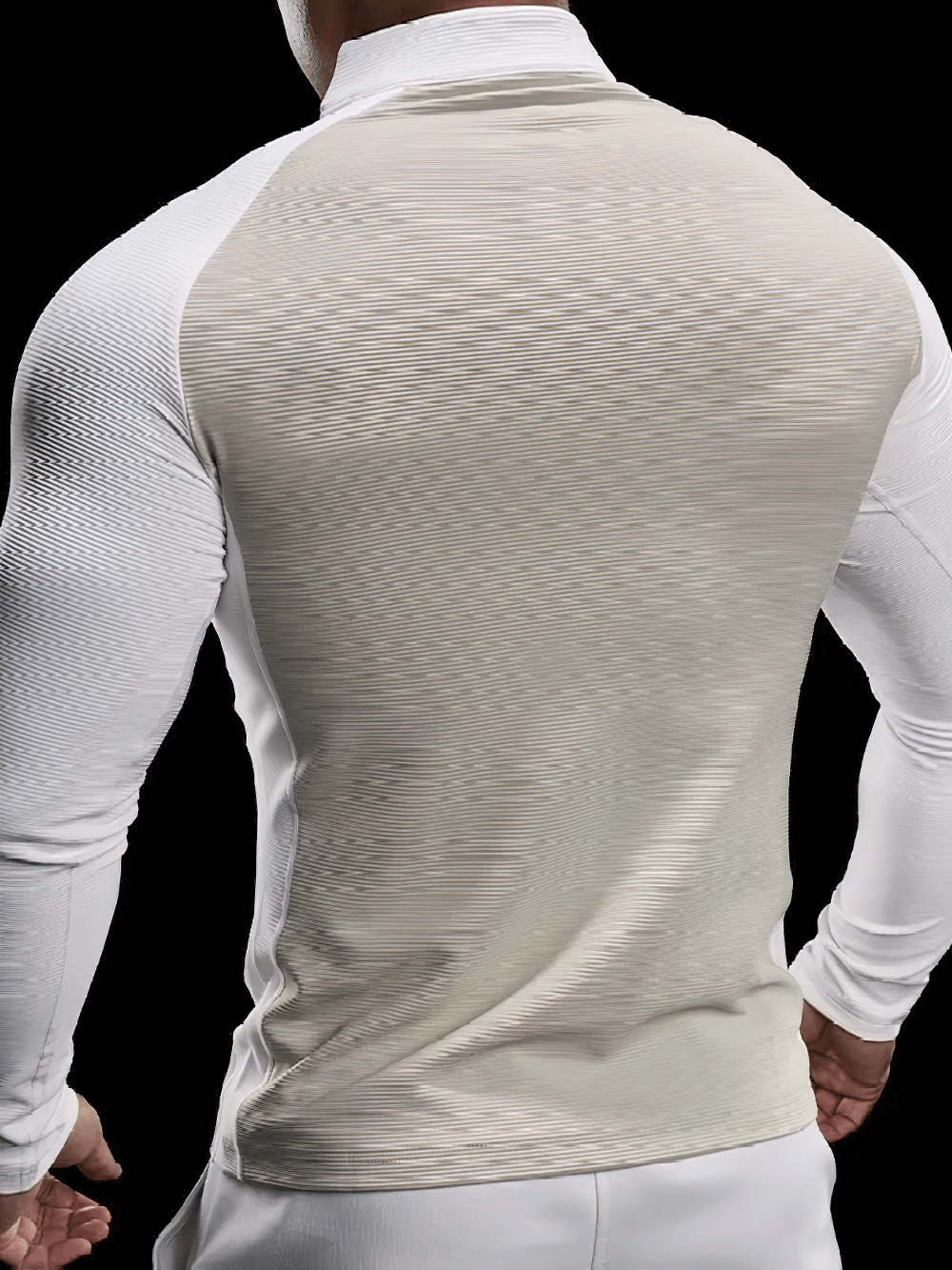 Men's Quarter Zip Ribbed Running Training Top - SF4597 worn from the back, showcasing its ribbed texture and long sleeves.