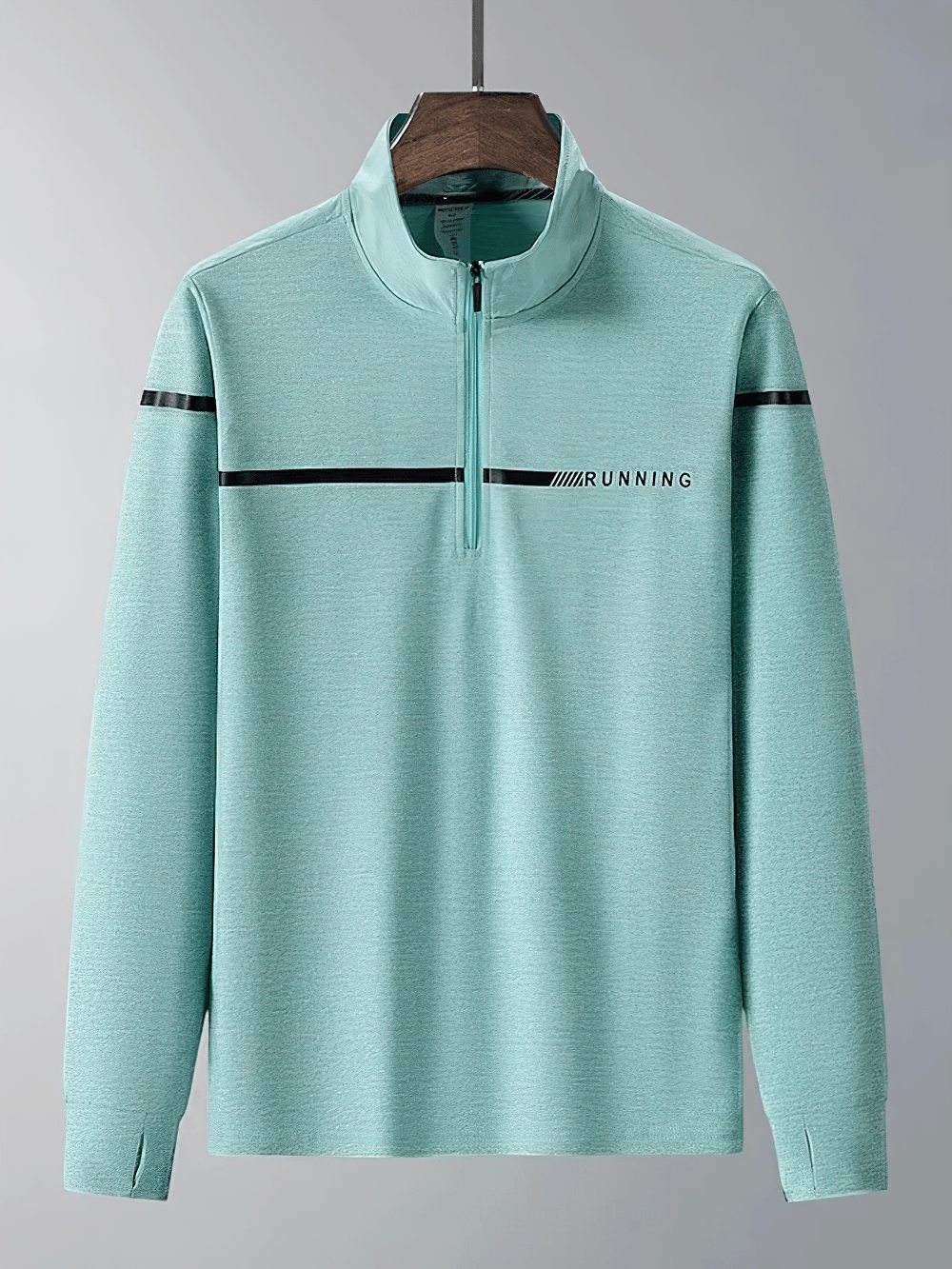 Men's Quarter Zip Running Top with Reflective Trim - SF4589 in light blue with black detailing.
