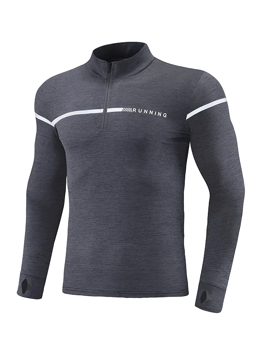 Men's Quarter Zip Running Top with Reflective Trim - SF4589 in dark gray with thumb holes and sleek design.