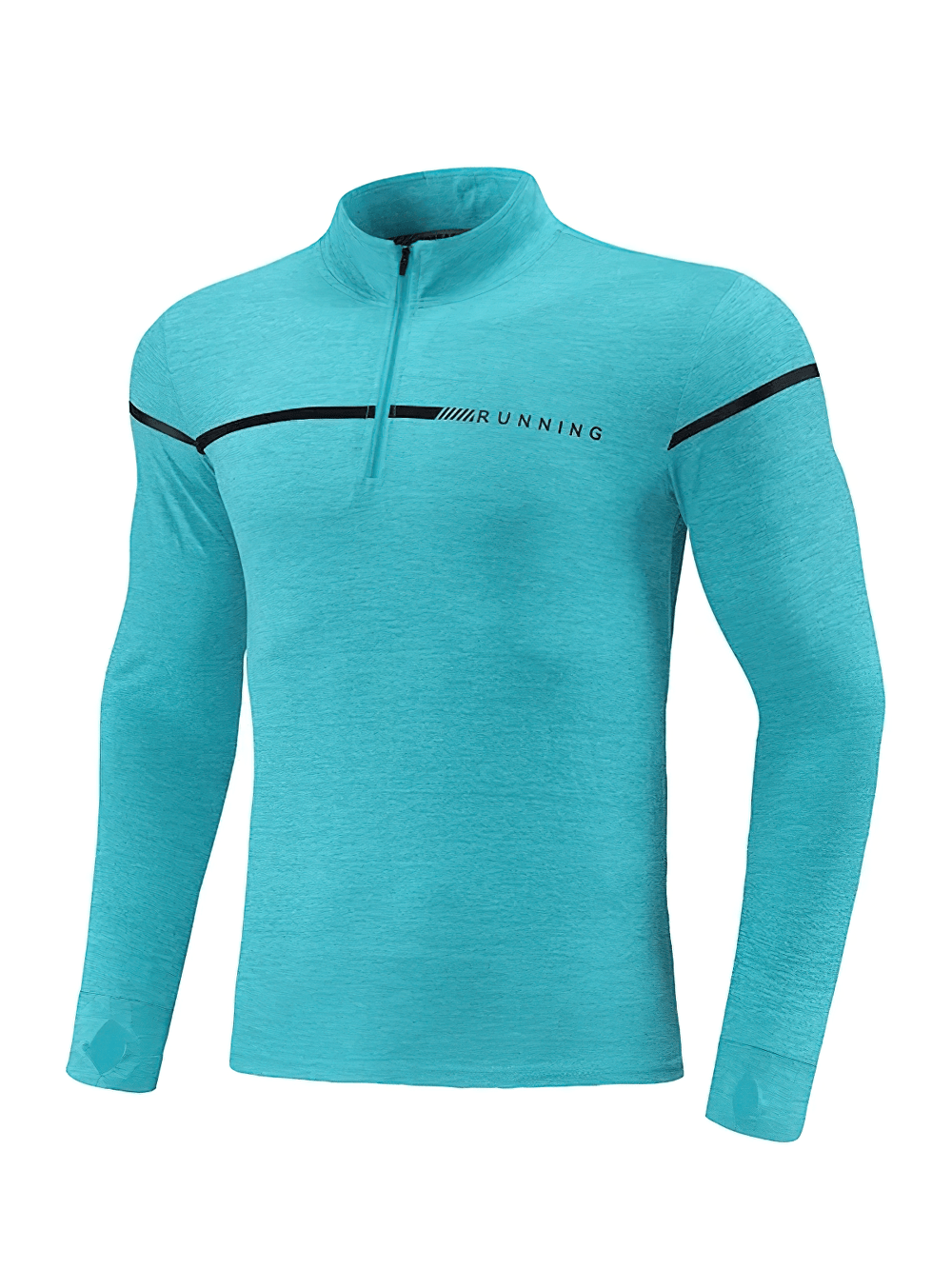 Men's Quarter Zip Running Top with Reflective Trim - SF4589 in aqua blue with contrast stripe detailing
