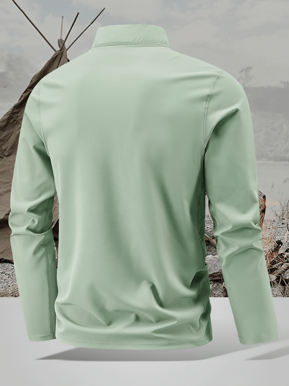 Men's Quarter Zip Stand Collar Athletic Training Top - SF4596 in a mint green color, showcasing the back design and fit.