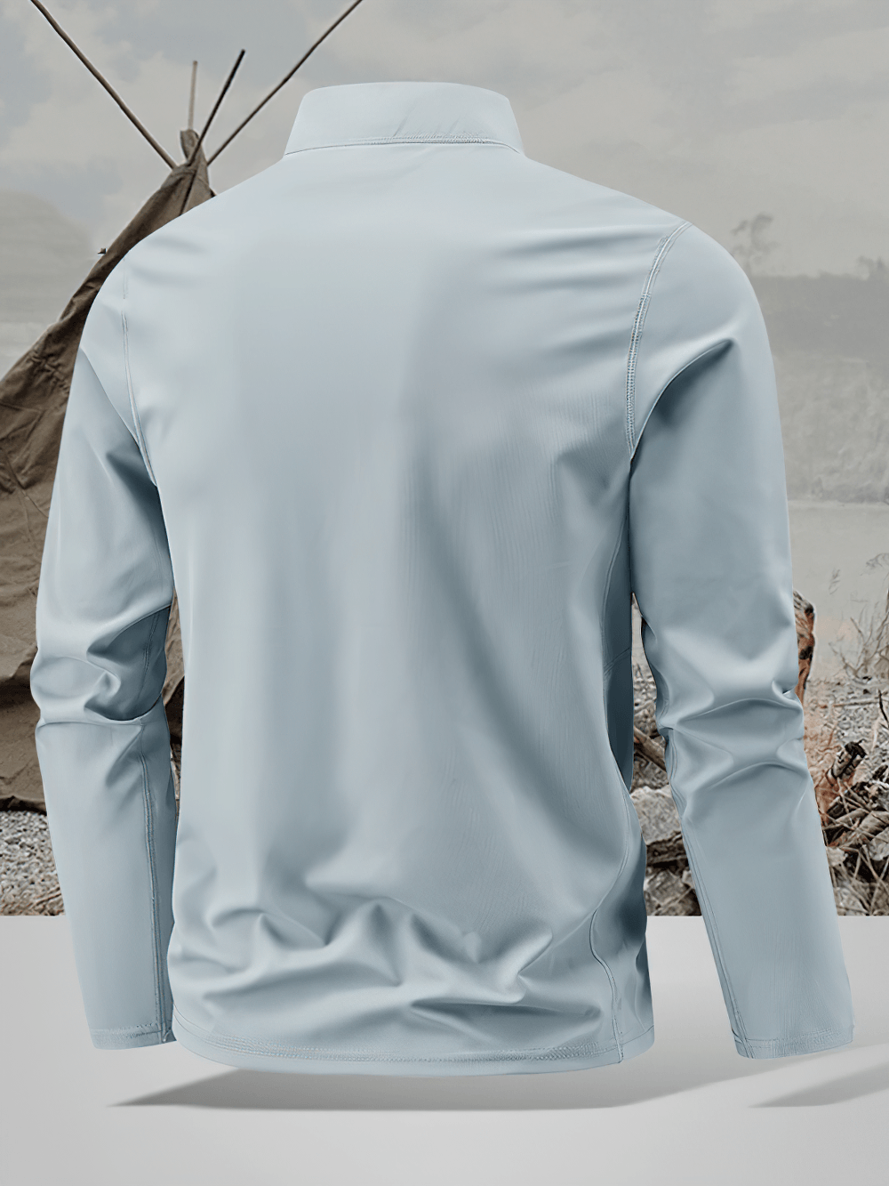Men's Quarter Zip Stand Collar Athletic Training Top - SF4596 back view in light blue color.