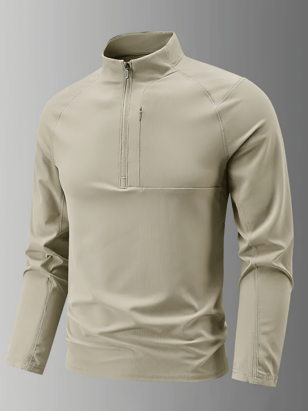 Men's Quarter Zip Stand Collar Athletic Training Top - SF4596 in light beige color, perfect for running and gym sessions.