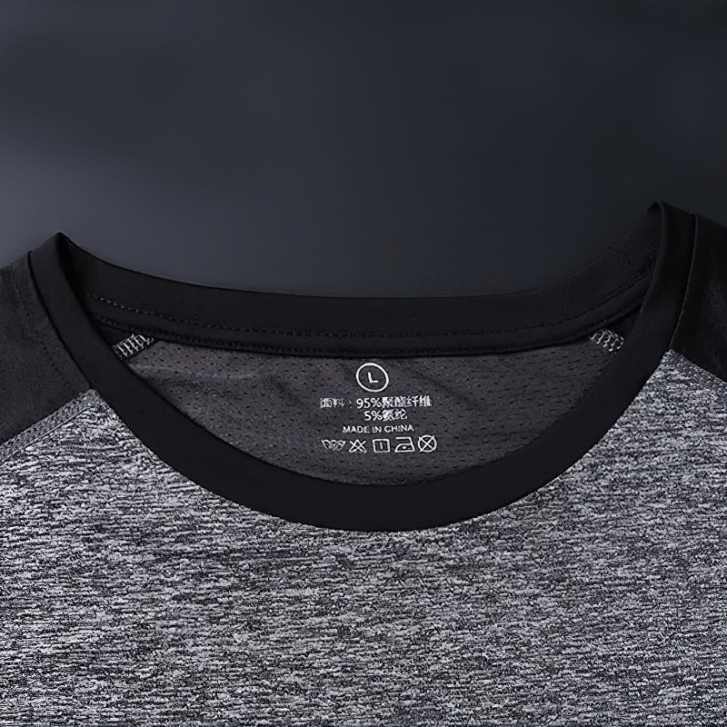 Close-up of Men's Quick Dry Athletic T-Shirt with Breathable Mesh, O-neck collar and patchwork pattern, style SF1964.