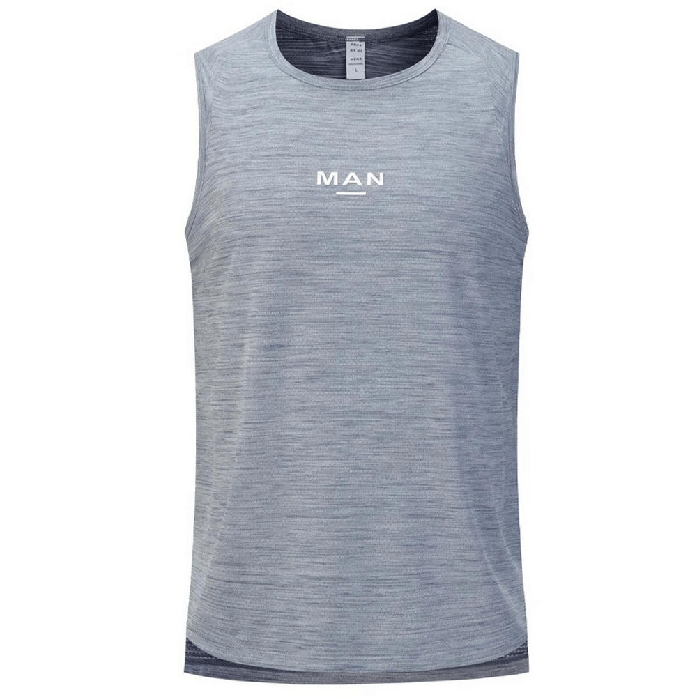 Men's Quick Dry Elastic Tank Top SF2155 in grey, ideal for marathon and jogging. Breathable men's athletic tank with stylish stripe design.