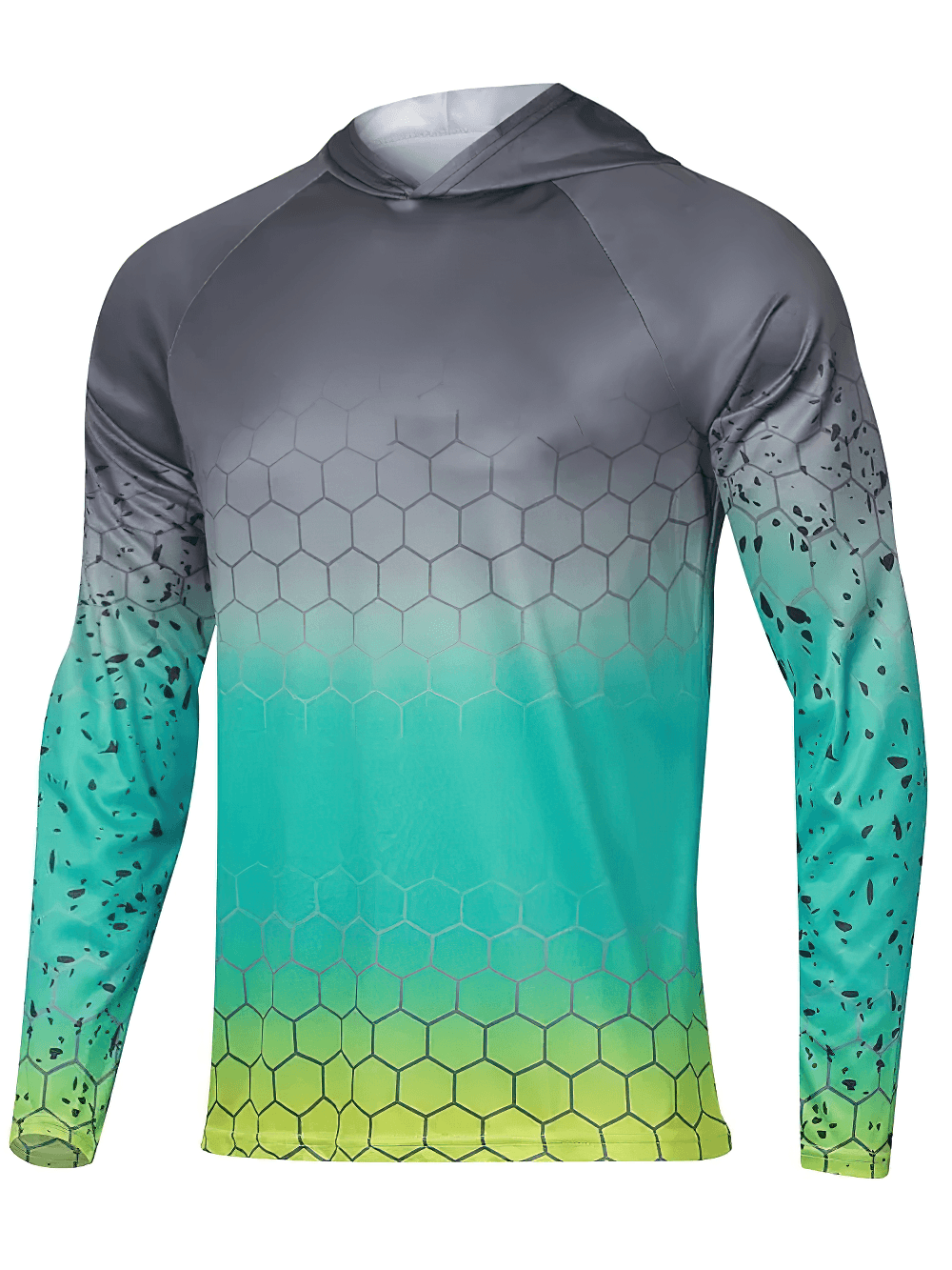 Men's Quick Dry Fishing Hoodie with UV Protection - SF4640 in honeycomb print and gradient colors.