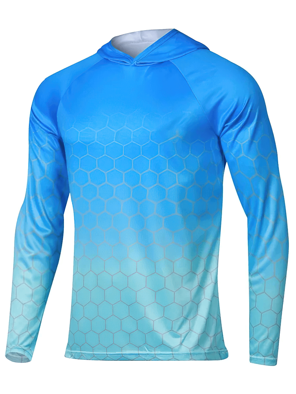 Men's Quick Dry Fishing Hoodie with UV Protection - SF4640 in blue honeycomb print, perfect for outdoor activities.
