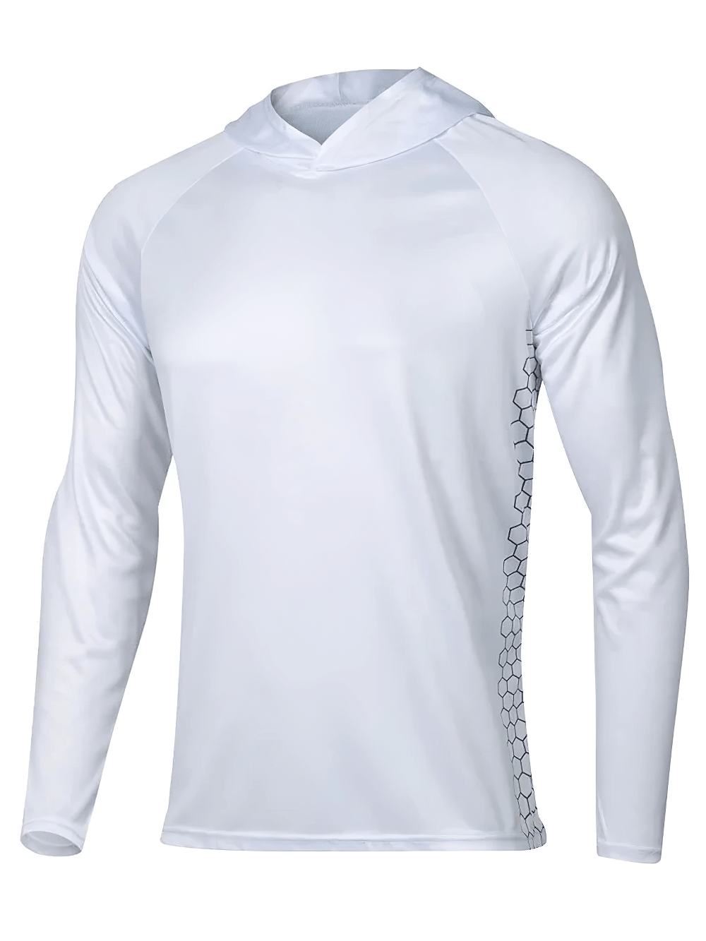 Men's Quick Dry Fishing Hoodie with UV Protection - SF4640 in white with honeycomb print design.
