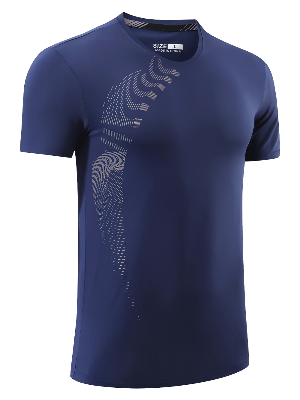 Men's Quick Dry Fitness T-Shirt with Side Print - SF4632 in navy blue with modern graphic side print.