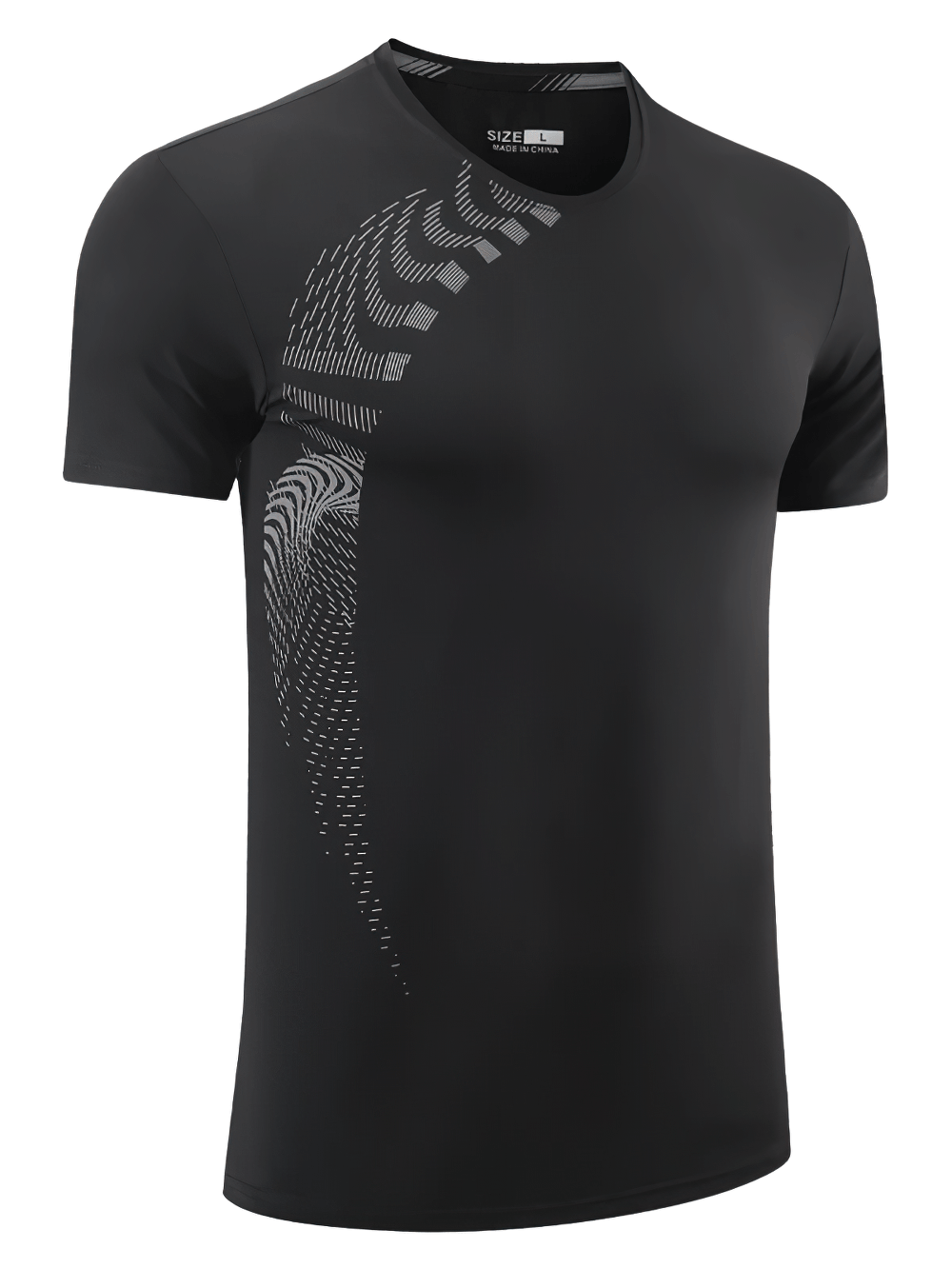 Men's Quick Dry Fitness T-Shirt with Side Print - SF4632 in black with modern graphic design for summer workouts.