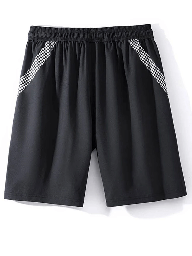 Men's quick-dry gym shorts with bordered pattern and zip pockets, black, SF1988