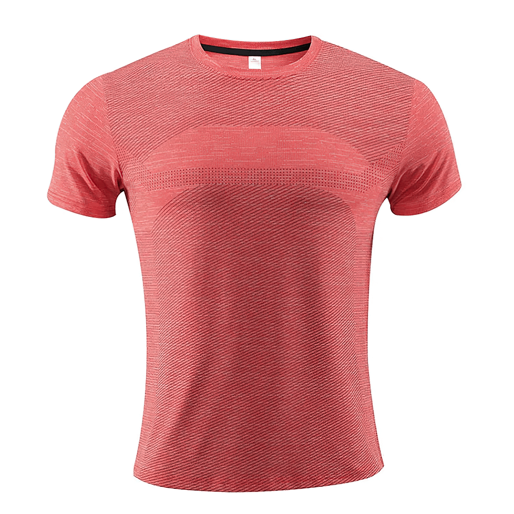 Alt Tag: Men's Quick Dry Performance Training T-Shirt - SF4324 red breathable short-sleeve gym running workout top with ventilated knit panels