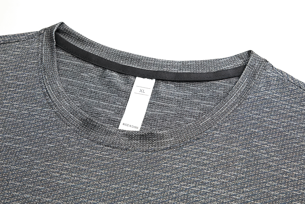 Alt Tag: Men's Quick Dry Performance Training T-Shirt - SF4324 gray heather crew neck close-up, breathable quick-dry stretch gym running top