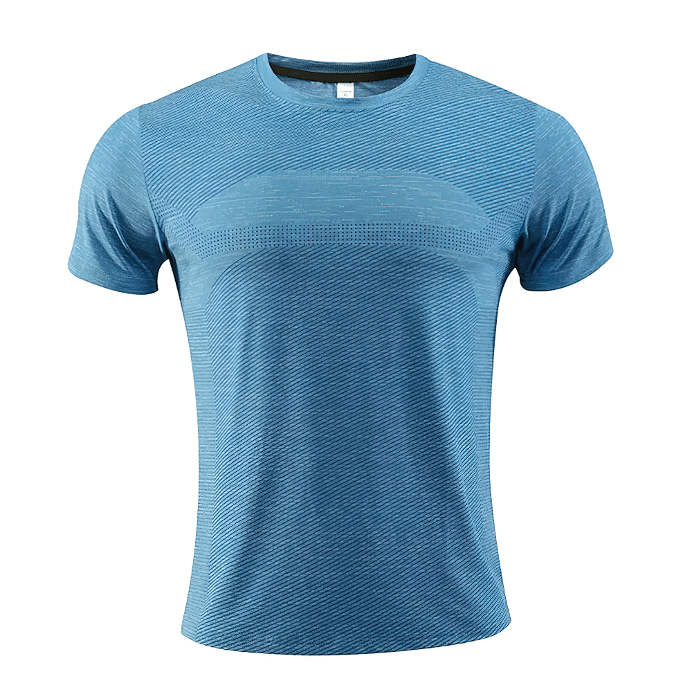 Alt Tag: Men's Quick Dry Performance Training T-Shirt - SF4324 breathable blue short-sleeve gym running workout top with ventilated knit panels