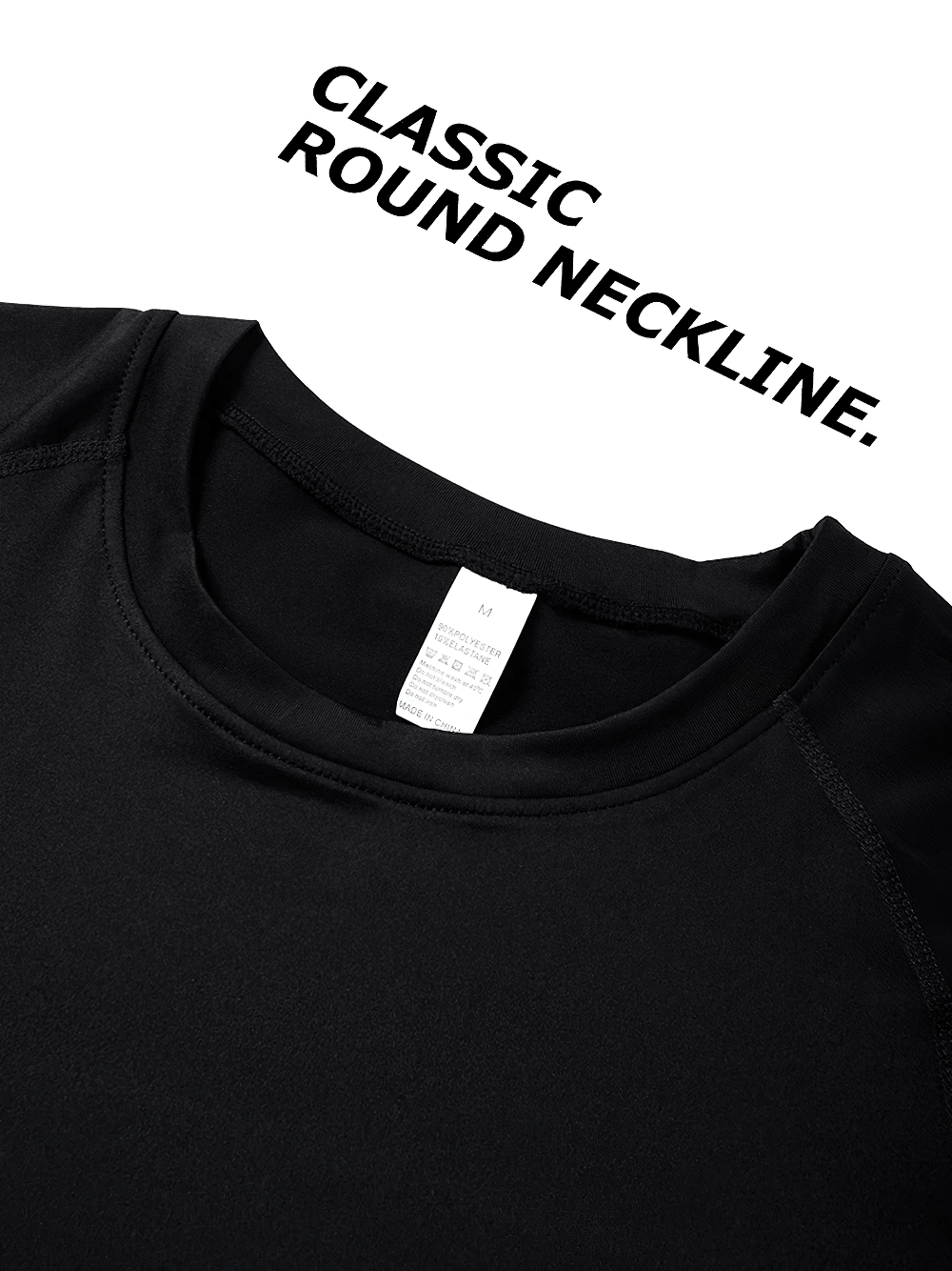 Men's Quick-Dry Rash Guard and Board Shorts Set - SF4554 classic round neckline detail of black rash guard