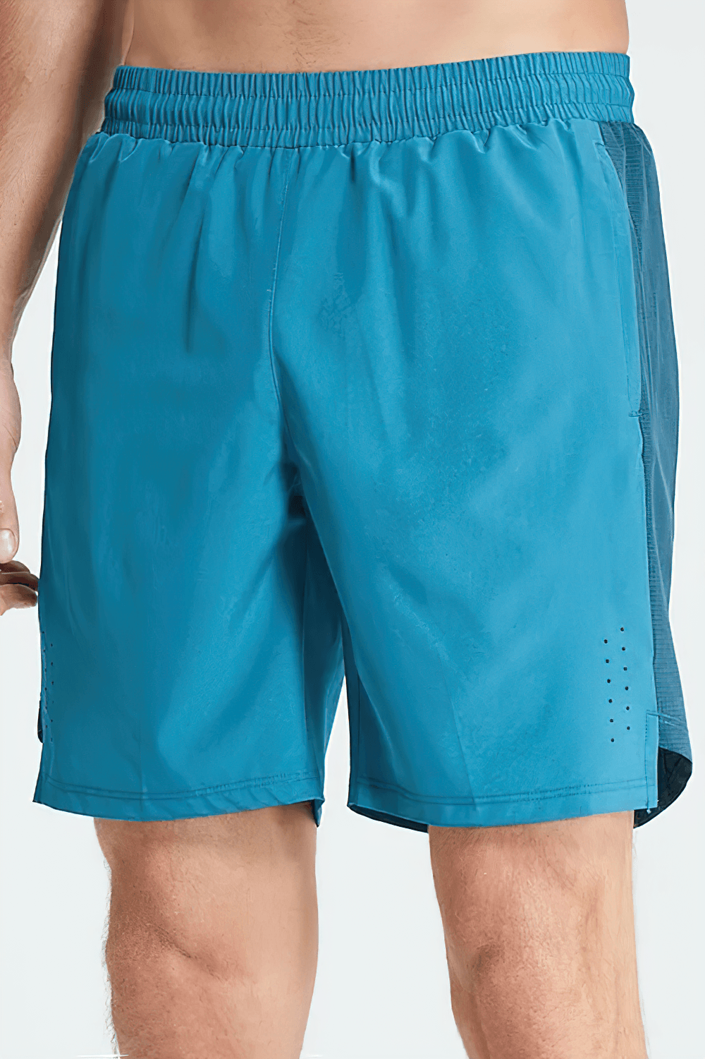 Alt Tag: Men's Quick Dry Running and Gym Training Shorts - SF4447 teal athletic shorts with elastic waistband and contrast side panels