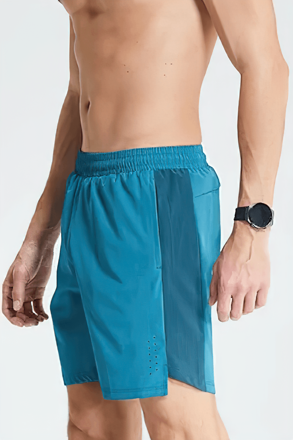Alt Tag: Men's Quick Dry Running and Gym Training Shorts - SF4447 teal quick-dry athletic shorts with elastic waistband and contrast side panels