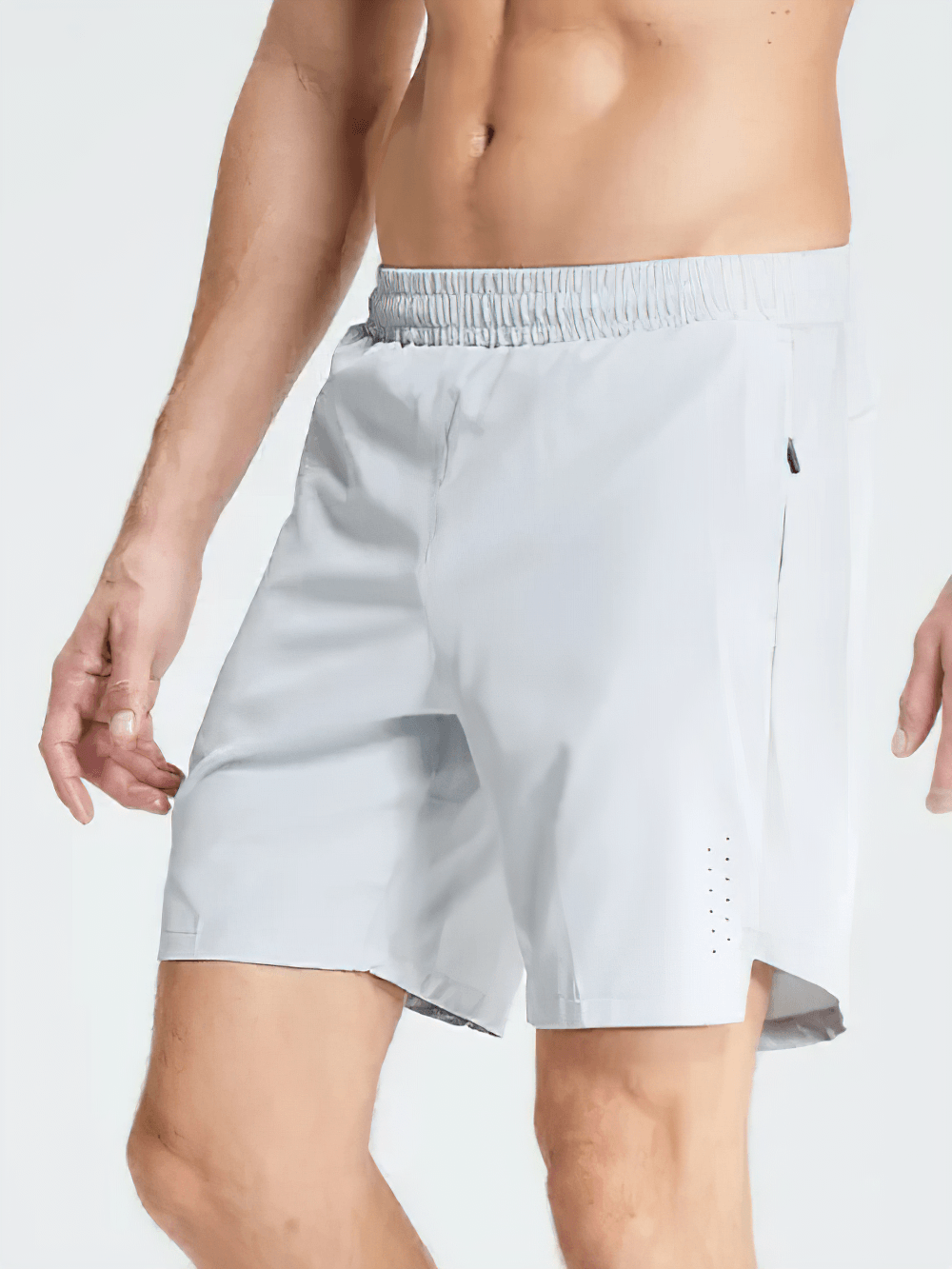 Alt Tag: Men's Quick Dry Running and Gym Training Shorts - SF4447 light gray quick-dry athletic shorts with elastic waistband and side slit