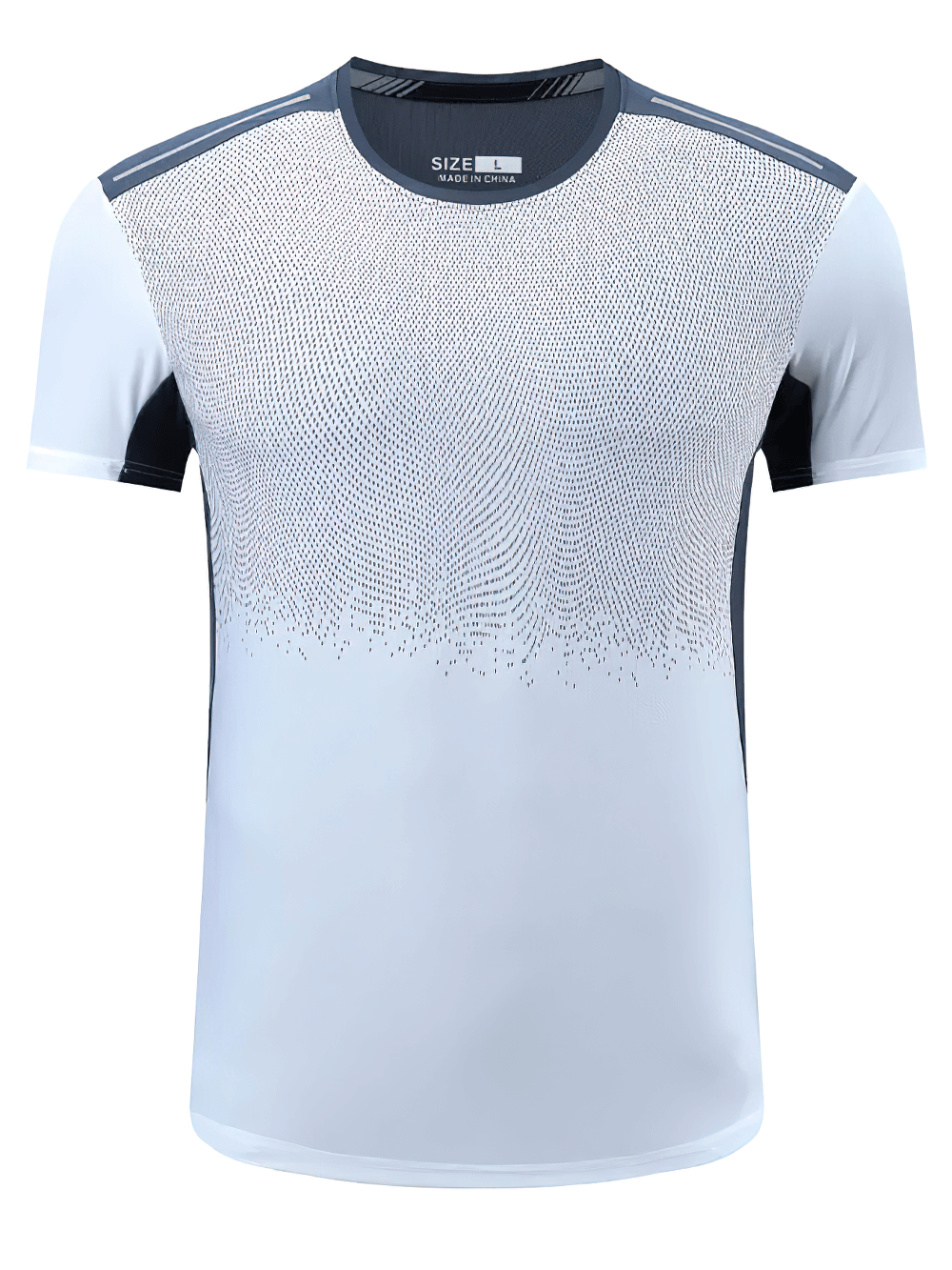 Alt Tag: Men's Quick Dry Running Sport Patchwork Shirt - SF4314 white short-sleeve breathable mesh training tee for outdoor running & gym