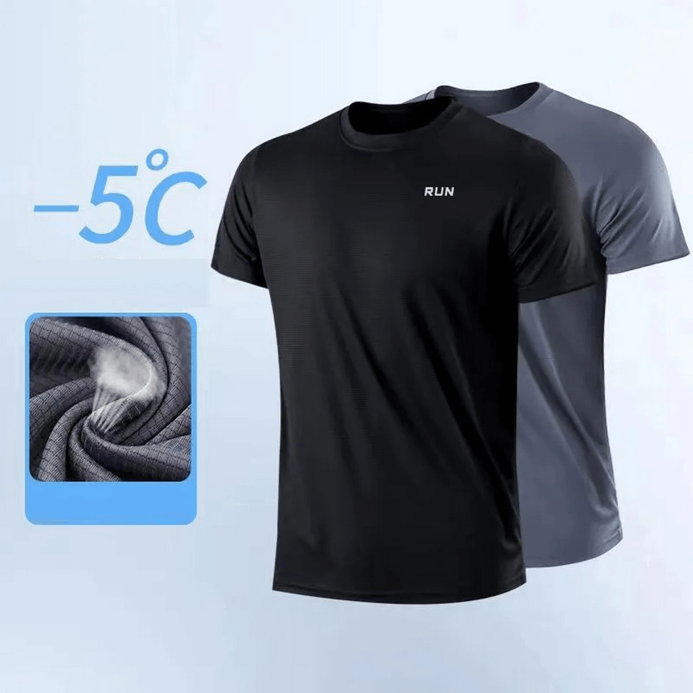 Men's quick-drying t-shirts in black and gray, perfect for training and sports in cool climates.