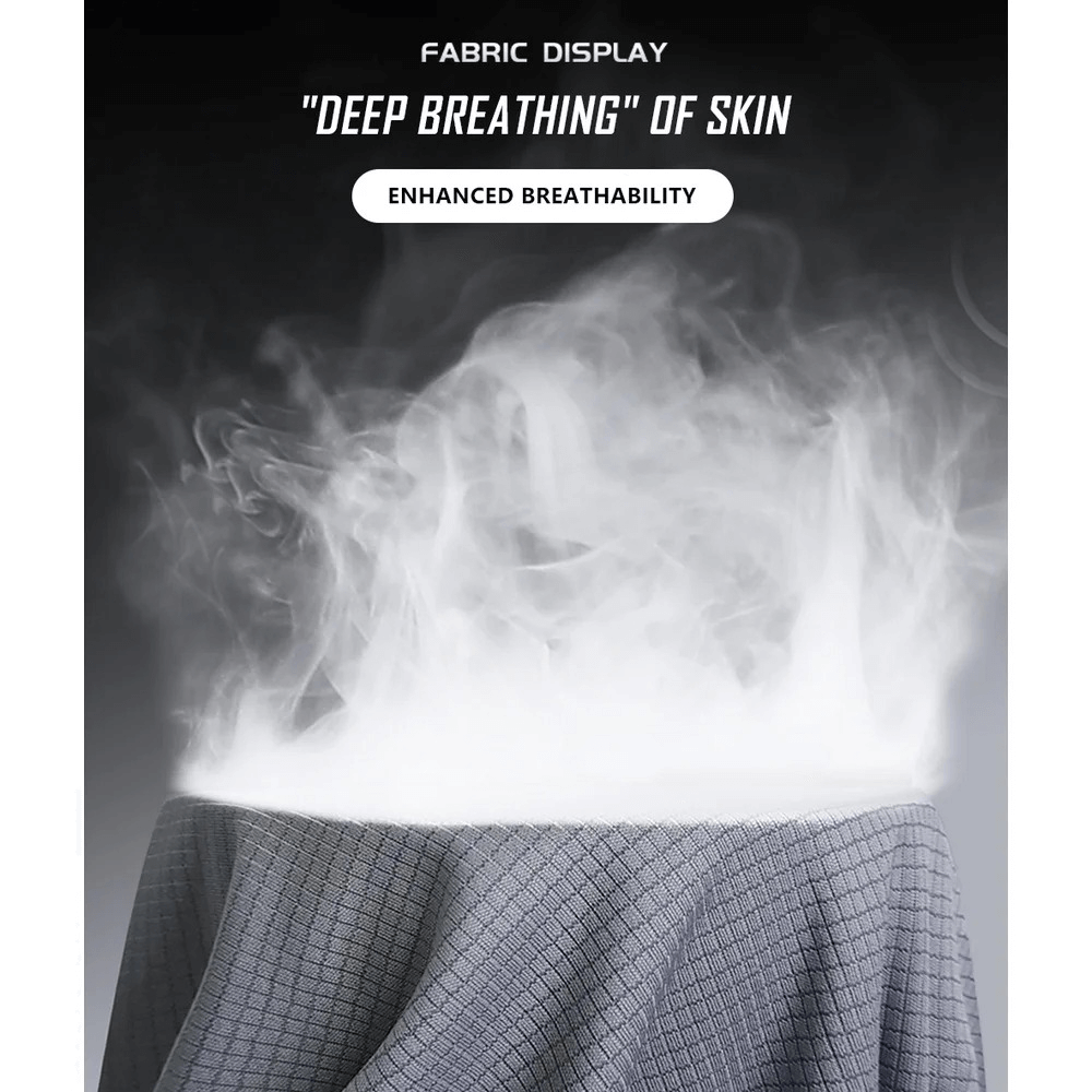 Illustration of breathable fabric showcasing enhanced breathability with steam rising, labeled 'Deep Breathing' of Skin.
