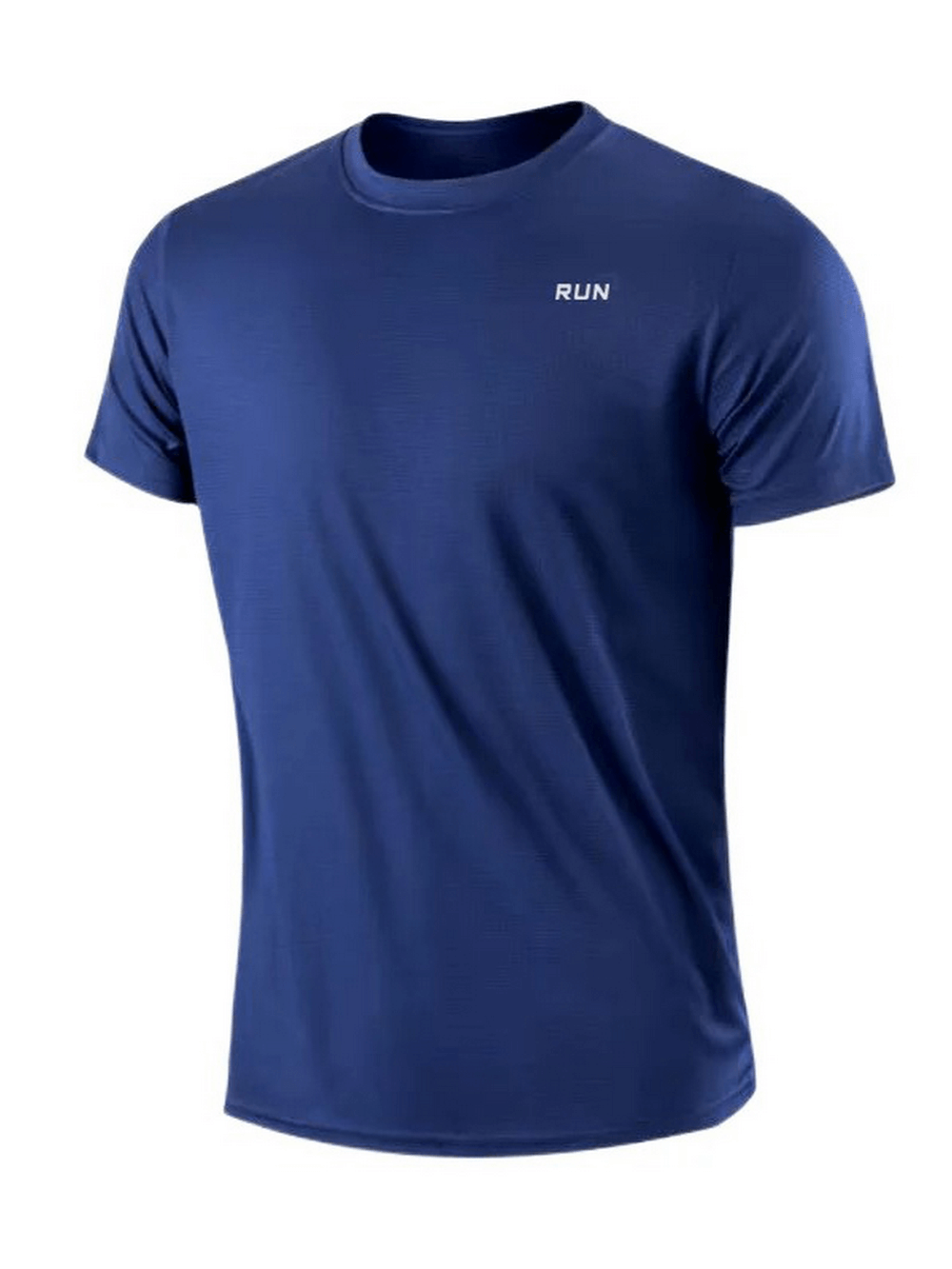 Men's blue quick-dry round neck t-shirt for training, featuring lightweight polyester material ideal for sports and workouts.