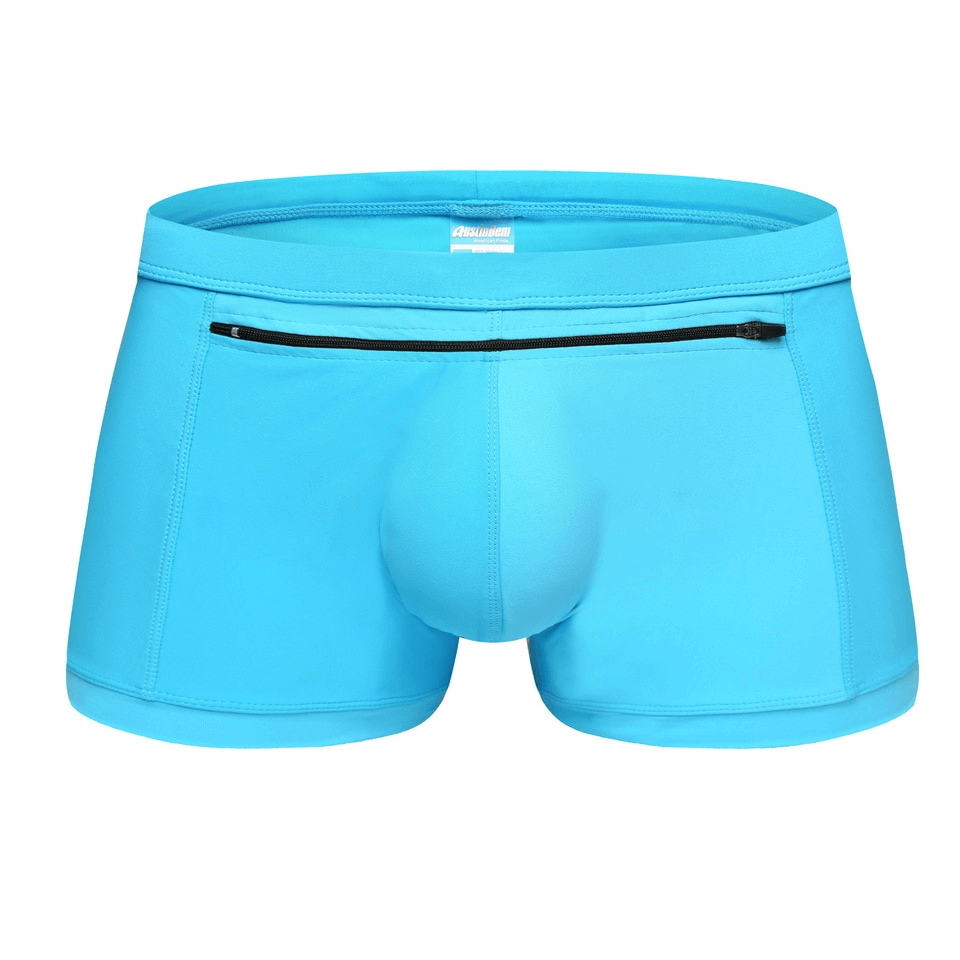 Men's quick-drying swimming trunks with zipper pocket in blue for beach activities SF1294.