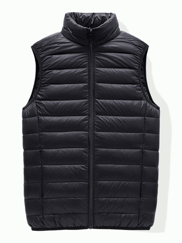 Men's black quilted lightweight warm down vest with zipper, solid pattern, casual style, perfect for cold weather SF1535.