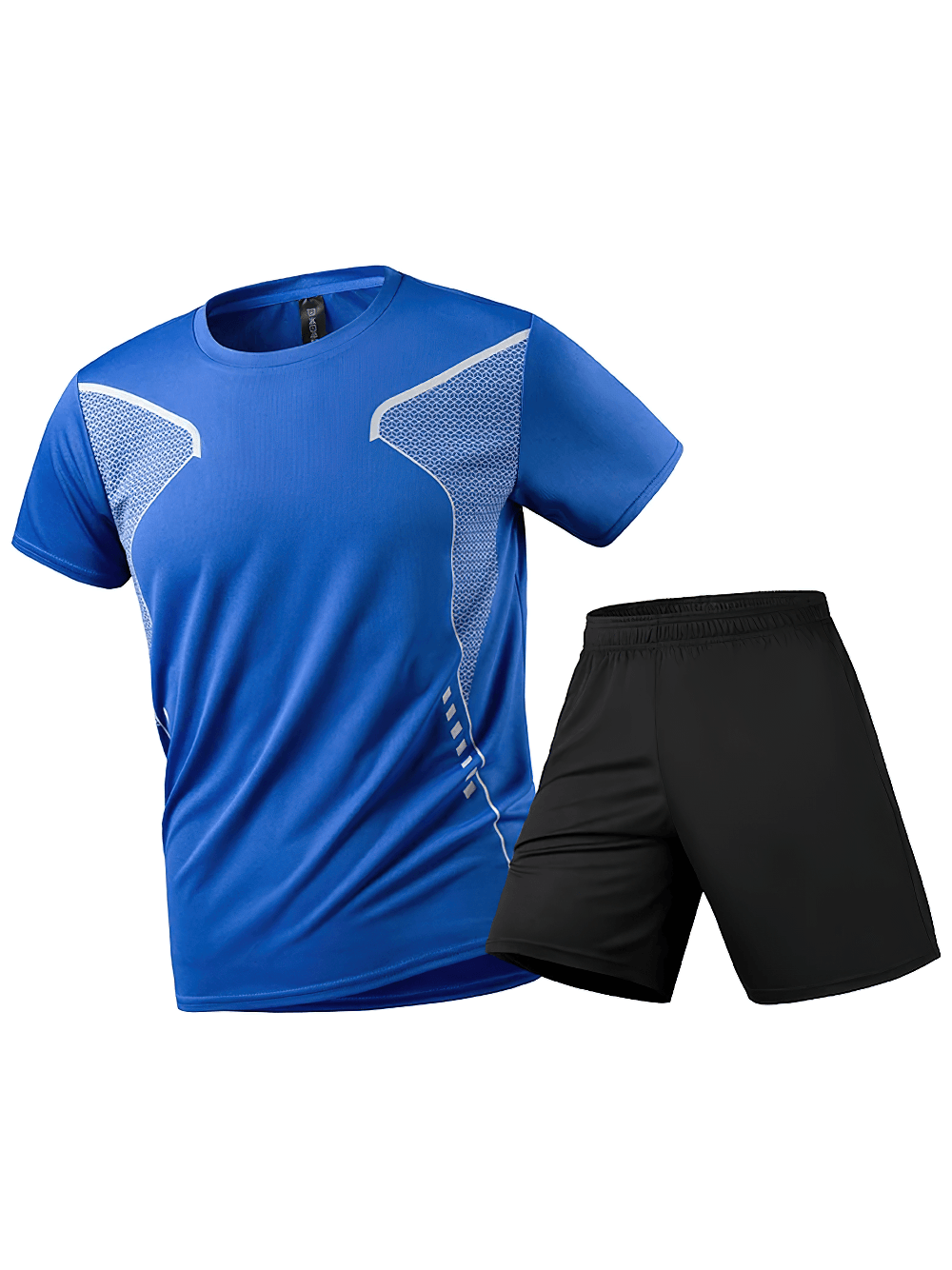 Alt Tag: Men's Reflective Running T-Shirt and Shorts Set - SF4483 blue short-sleeve tee with reflective panels and black shorts