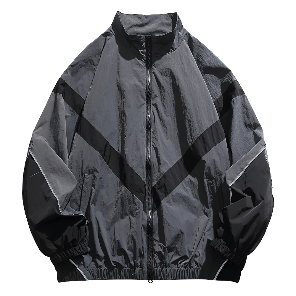 Men's Reflective Strip Patchwork Nylon Jacket - SF2269, streetwear style with rib sleeves and stand collar