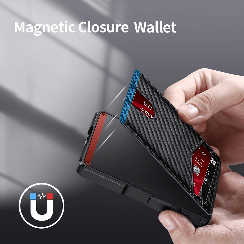 Magnetic closure men's RFID-secure card holder with money clip, slim aluminum design for business professionals, model SF2683.