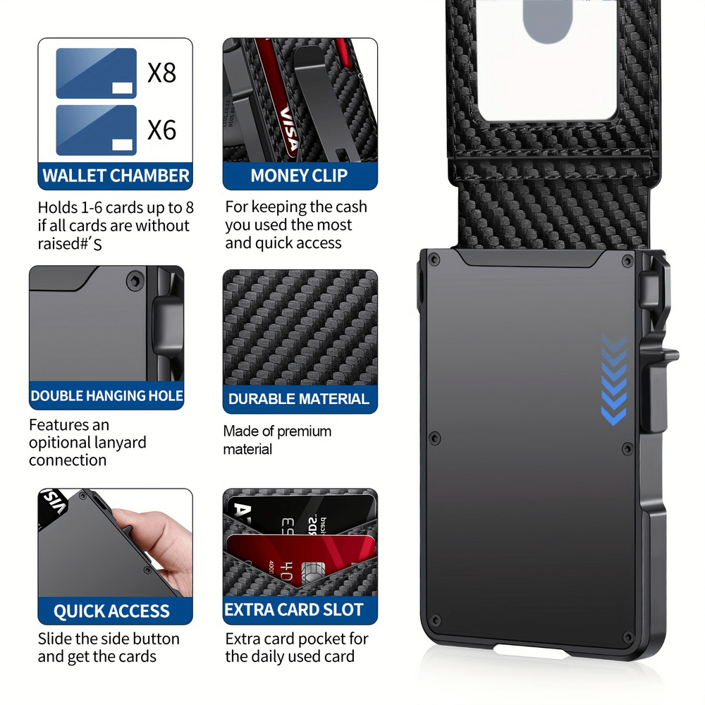 Men's RFID Secure Card Holder with Money Clip, featuring RFID-blocking tech, durable aluminum, and magnetic closure for quick access.