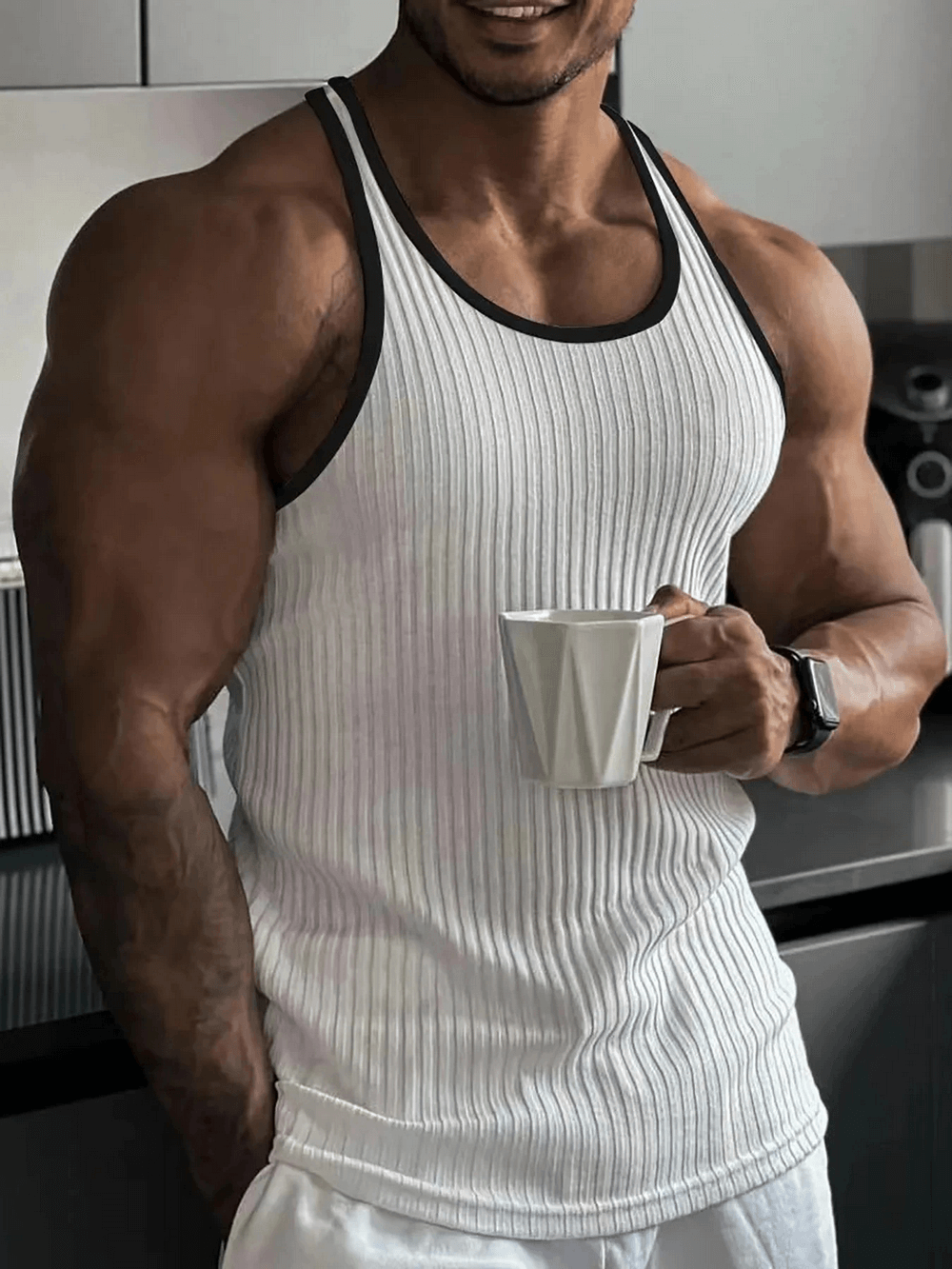 Men's Ribbed Athletic Tank Top for Gym and Fitness - SF4111, perfect for workouts with breathable fabric and stylish contrast edging.