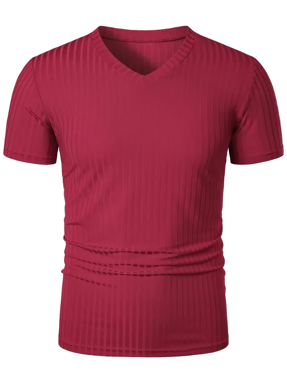 Alt Tag: Men's Ribbed V-Neck Slim Fit Stretch T-Shirt - SF4326 red ribbed textured knit short-sleeve slim-fit summer top