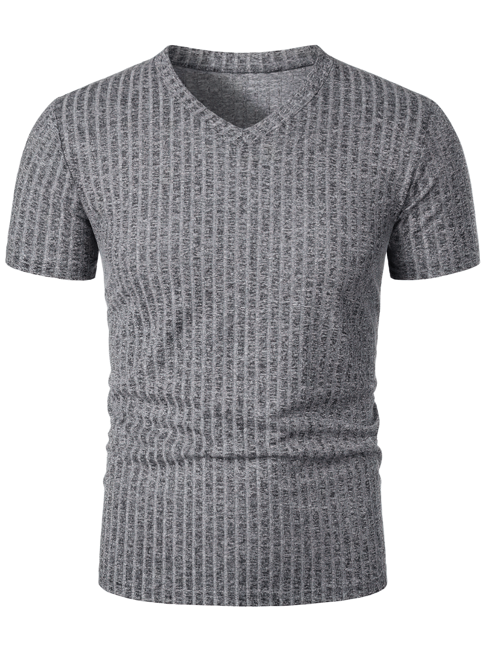 Alt Tag: Men's Ribbed V-Neck Slim Fit Stretch T-Shirt - SF4326 grey ribbed textured knit short sleeve slim fit summer top