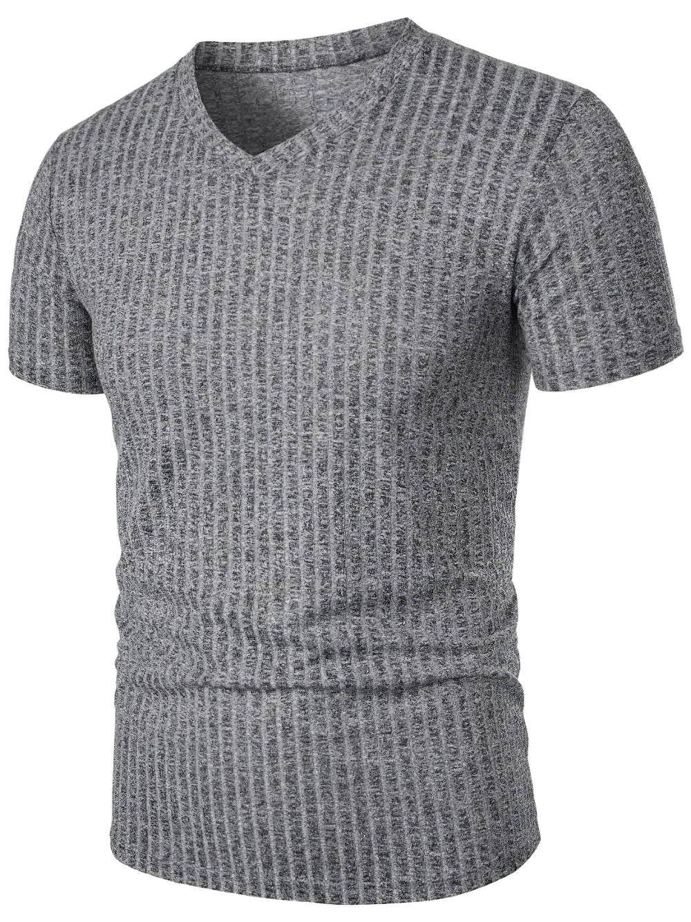 Alt Tag: Men's Ribbed V-Neck Slim Fit Stretch T-Shirt - SF4326 grey textured ribbed short-sleeve summer slim-fit top