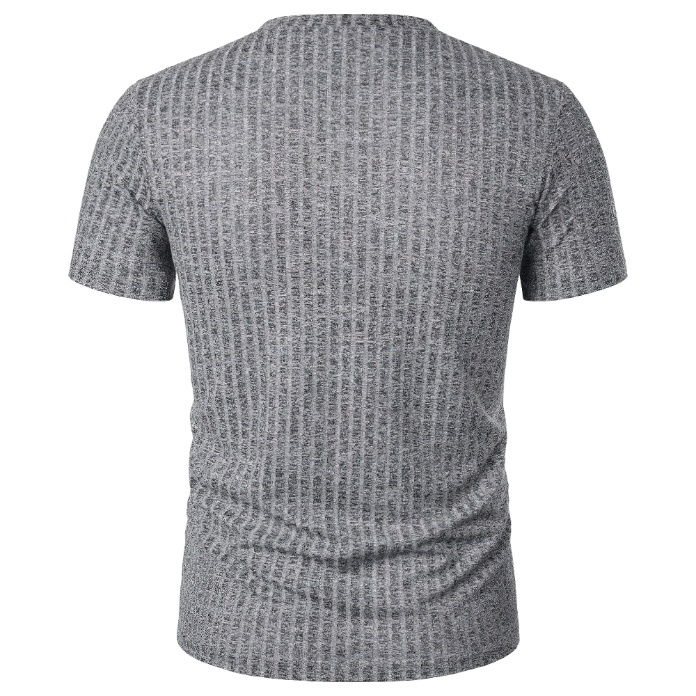 Alt Tag: Men's Ribbed V-Neck Slim Fit Stretch T-Shirt - SF4326 grey ribbed textured knit short-sleeve slim-fit tee back view