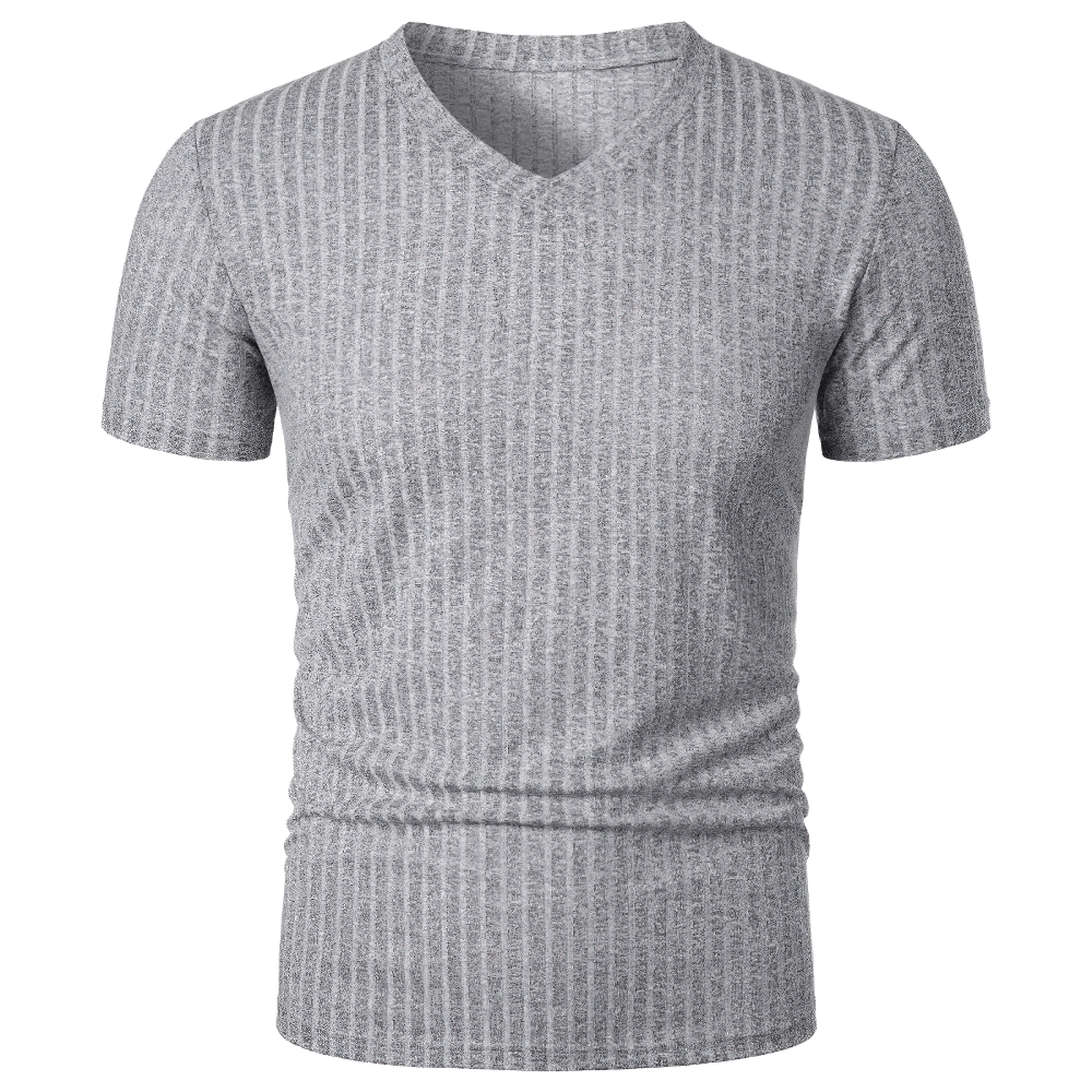 Alt Tag: Men's Ribbed V-Neck Slim Fit Stretch T-Shirt - SF4326 grey ribbed textured knit short-sleeve slim fit summer top